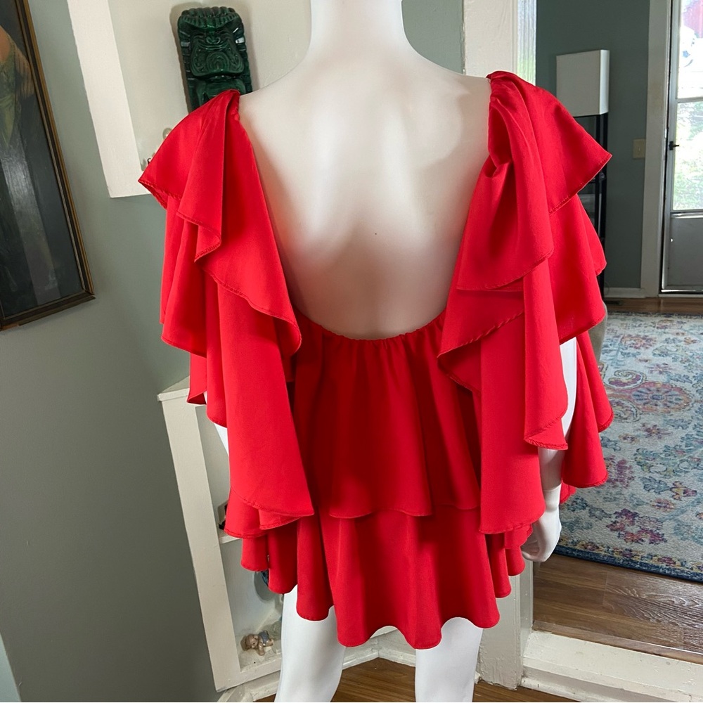 New NWT Boohoo Off-Shoulder Ruffle Peplum Blouse Top Red Tiered Sz 20 Volup Plus - Picture 3 of 10